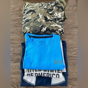 Under Armour shirt bundle. Medium 3 T shirts and 1 camo hoodie. Good condition